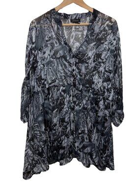 Sam & Max Abstract Palm Feather Print Tunic Blouse Size 2X Like New